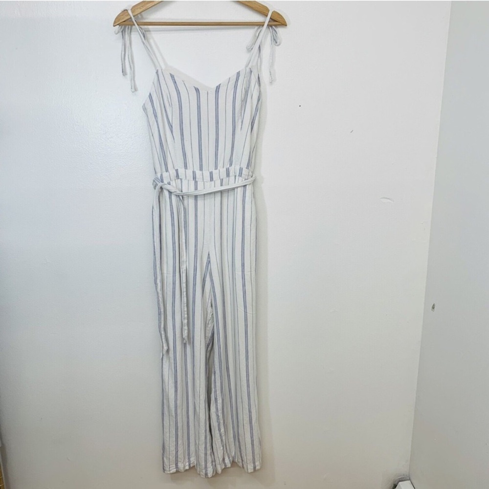 Abercrombie & Fitch blue and white Jumpsuit Linen Blend Pockets Smock size S
